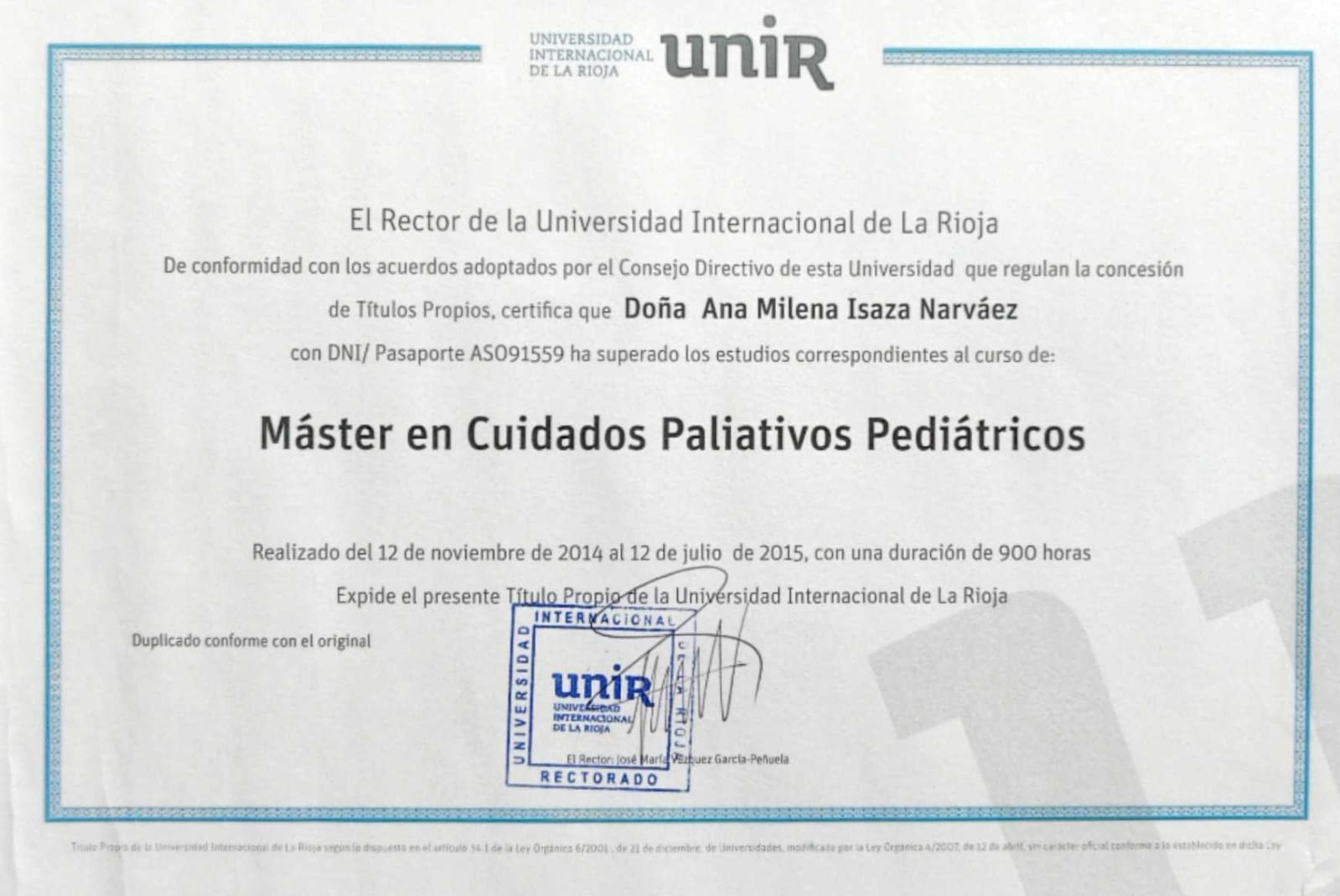 Diploma Máster en Cuidados Paliativos Pediátricos — Universidad Internacional de La Rioja (UNIR)