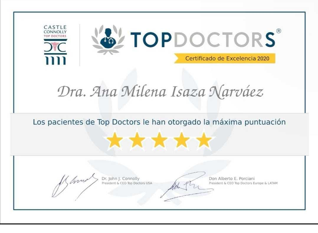 Reconocimiento Top Doctors Awards — Certificado de Excelencia — Otorgado por pacientes y avalado por pares médicos internacionales