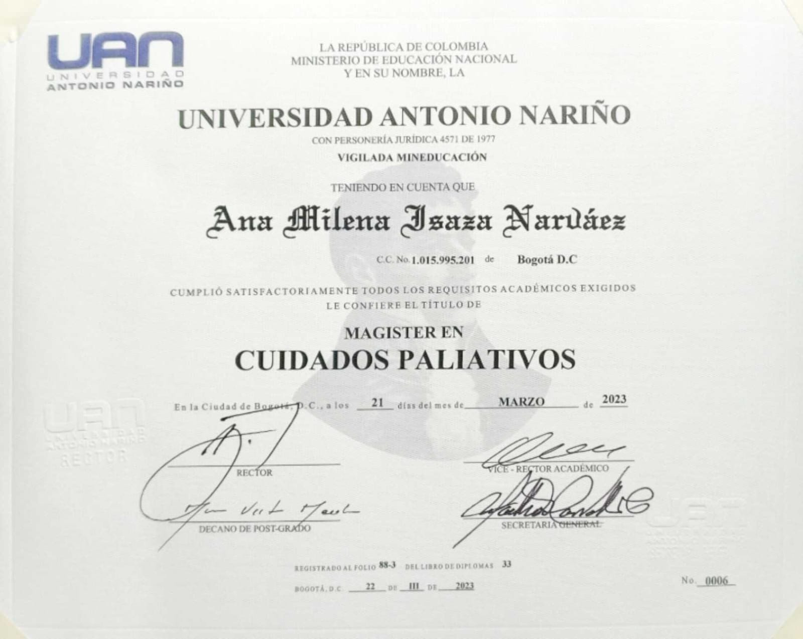 Diploma Magíster en Cuidados Paliativos — Universidad Antonio Nariño